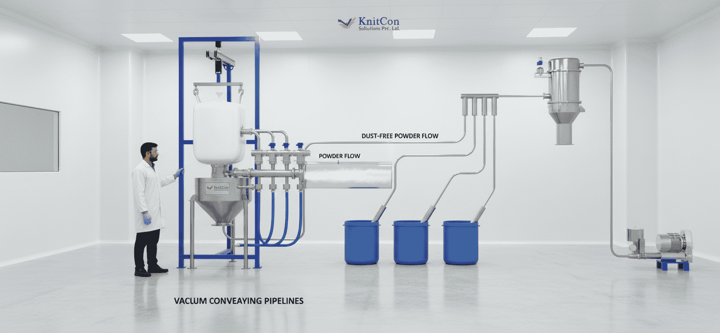 Vacuum Powder Conveyor Discharge directly into a reactor or mixer.