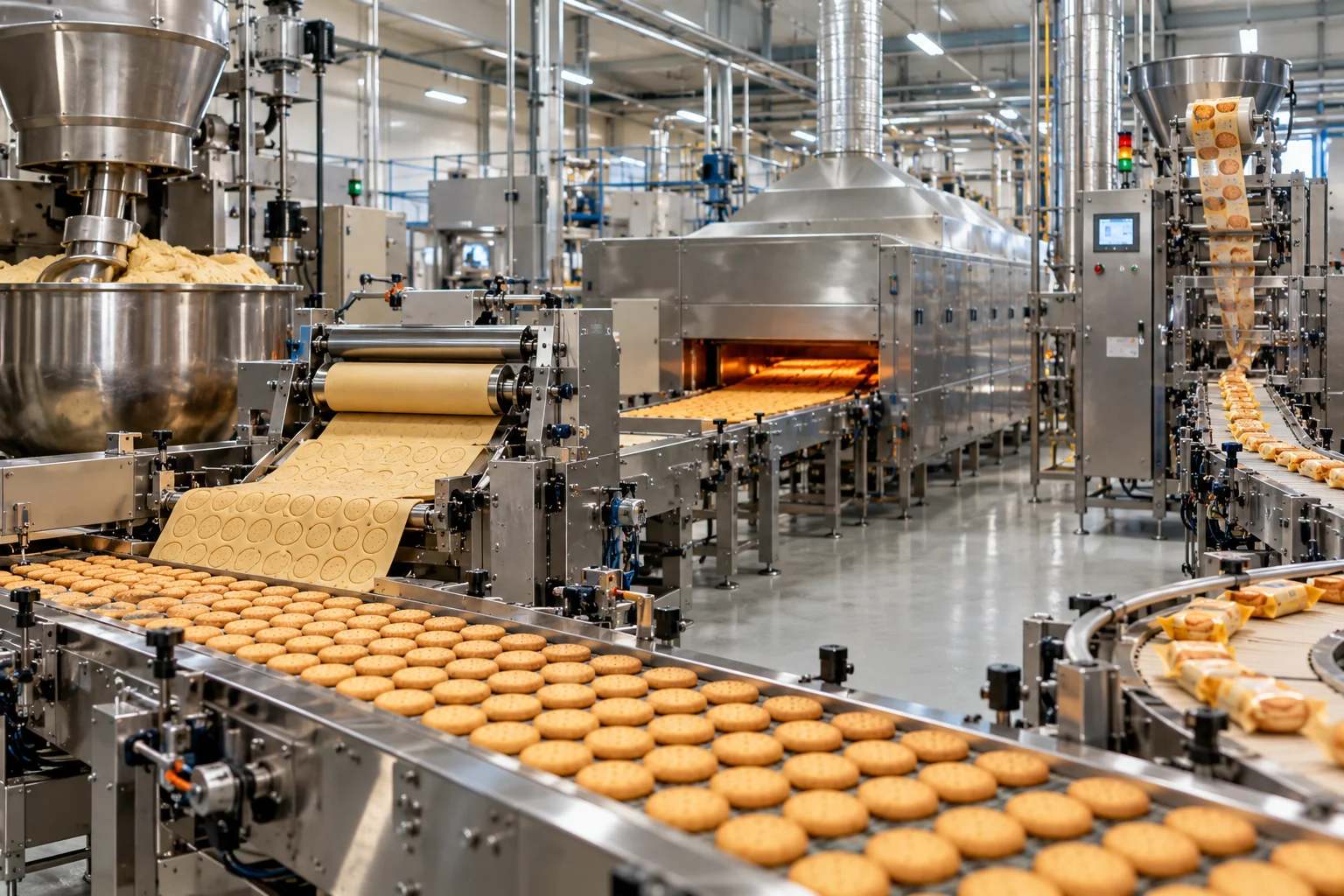 Flour dust accumulation around transfer point in biscuit plant