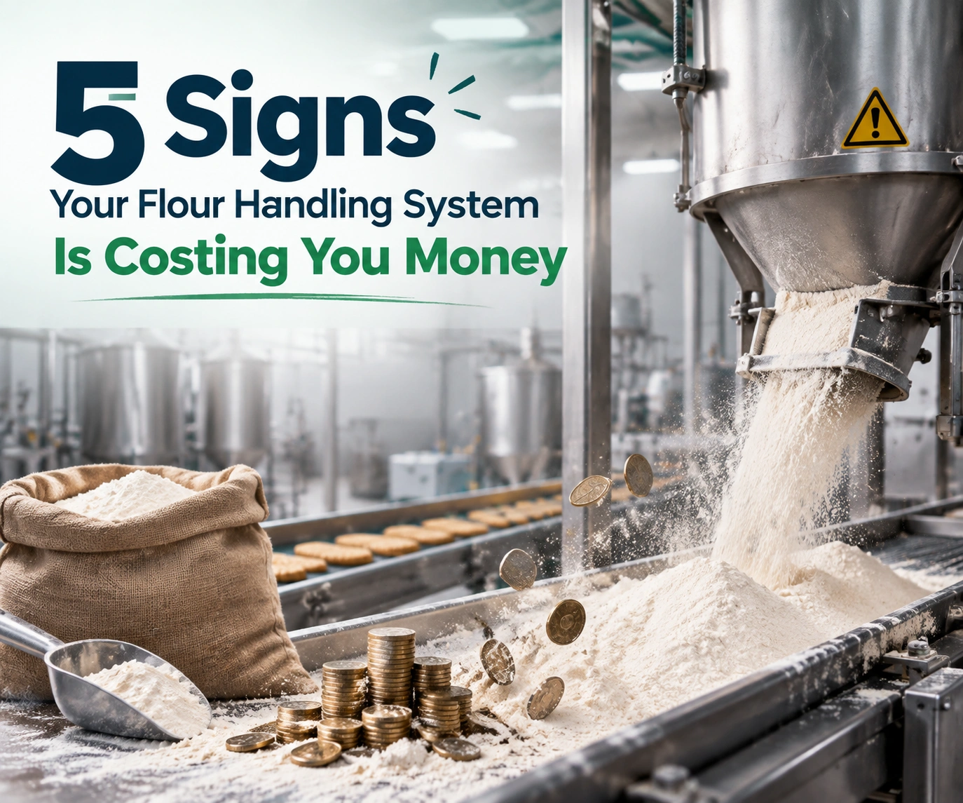 Pneumatic conveying system for flour handling in biscuit manufacturing