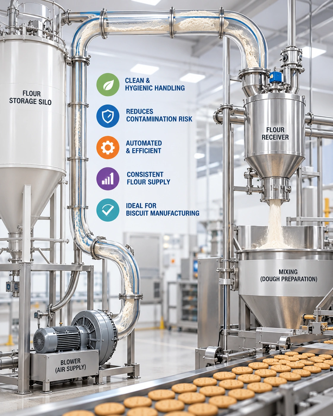 Pneumatic Flour Conveying System for Biscuit Manufacturing