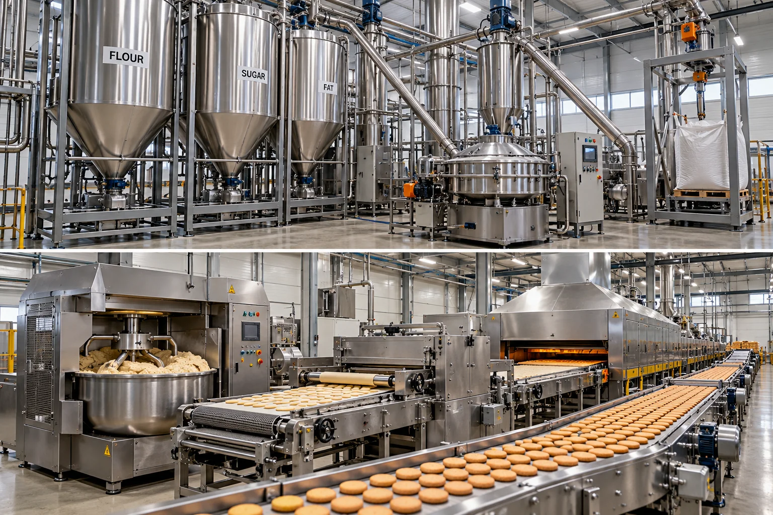 Industrial flour handling system cleaning downtime